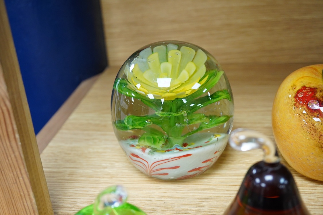 A Collection of five various glass paperweights, largest 11cm